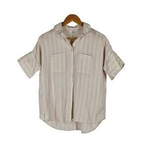 MADEWELL WOMEN'S BUTTON-UP COURIER SHIRT IN STITCHED RAINBOW STRIPE SIZE X-SMALL